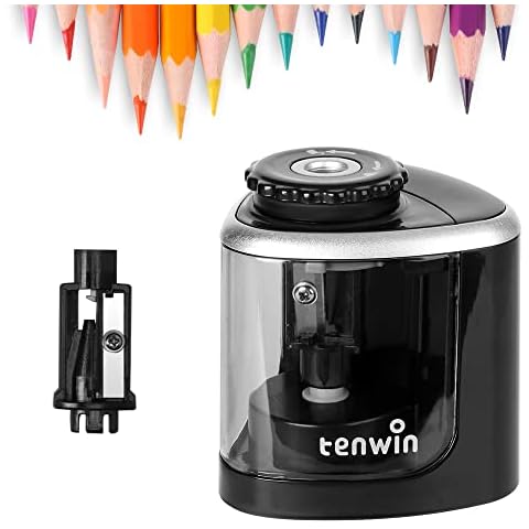 tenwin Electric Pencil Sharpener Battery Operated,Fast Sharpening, Suitable for NO.2/Drawing/Colored Pencils(6-8 mm), Office/School/Home, Portable Pencil Sharpener for Adults, Kids (Black) Cover