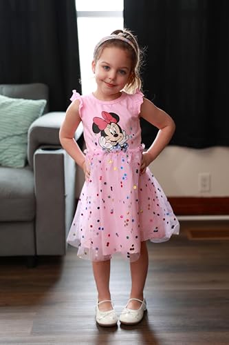 Image of Disney Princess Frozen Elsa Minnie Stitch Toddler Girl Tulle Tutu Dress Ruffle Sleeve Mesh Summer Birthday Party Clothes 2-9Y
