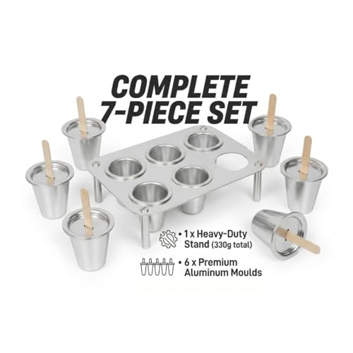 Image of IMN Aluminum Kulfi Moulds with Stand Set of 6 - Reusable Popsicle Maker, Traditional Cone Shape Kulfi Sancha, Metal Ice Cream Moulds for Home, 6cm Height, 330g Heavy Duty Ideal Summer Gift (Silver)