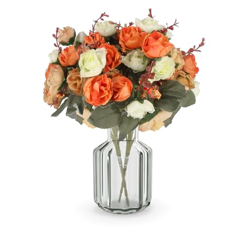 Realjoy 21 Heads Diamond Small Rose Artificial Flowers Artificial Rose Flower Bouquets for Home Wedding Party Decoration 2Pcs (Autumn Diamond Orange)