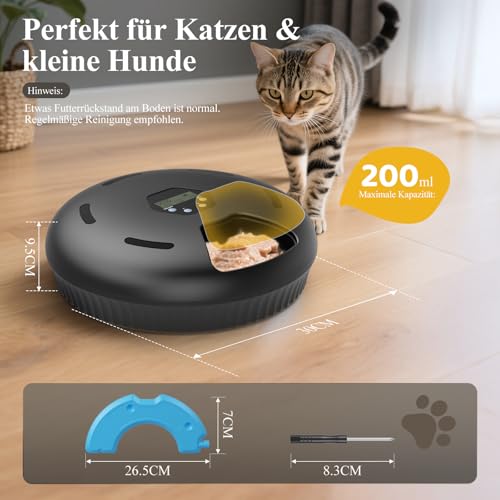 Zyncove Futterautomat Katze Nassfutter mit Kühlung: Nassfutterautomat für Katzen, Batteriebetriebener katzenfutter Automat - 6 Mahlzeiten für Haustiere Black(Batterien nicht im Lieferumfang enthalten)