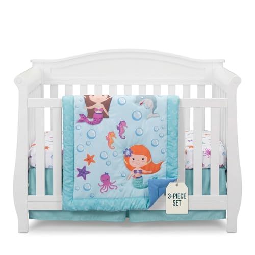 EVERYDAY KIDS 3 Piece Girls Crib Bedding Set - Mermaid Adventures - Includes Quilt, Fitted Sheet and Dust Ruffle - Nursery Bedding Set - Baby Crib Bedding Set - Image 8