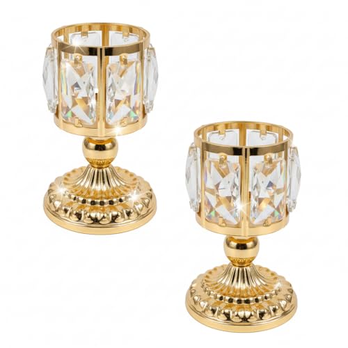Image of Olrla Crystal Tealight Candle Holders Set of 2 - Elegant Gold Table Centrepieces for Weddings, Parties & Home Decor