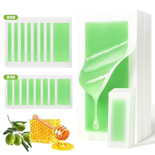 KINDLUME 72 Piezas Bandas Depilatorias, Bandas para Depilación Con Cera, Cera Fría, Formulación Suave, Tiras Depilatorias, para Piernas, Brazos y Zona Bikini, Verde