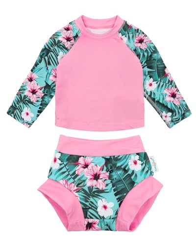 babygoal Baby Toddler Swimsuit with Swim Diaper, Long Sleeve Rash Guard Set with UPF 50+ Sun Protection for Boys & Girls, YZS09-12-18M-B