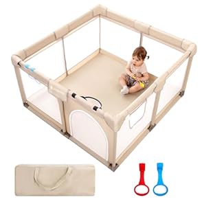 Playpen, 50X50 in Playpen for Babies and Toddlers, Play Pen for Kids with Gate, Play Pens for Babies 6-12 Months and Toddlers for Apartment, Indoors Play Yard with Soft Breathable Mesh（Beige
