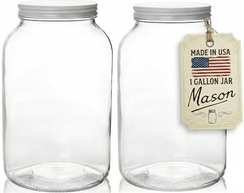 Gallon Jar 1 Gallon Glass Jar with Lid – Gallon Mason Wide Mouth Large Glass Jar for Fermenting, Pickling, Canning, Water Glassing Eggs, Kombucha, and Food Storage – BPA-Free, Made in USA