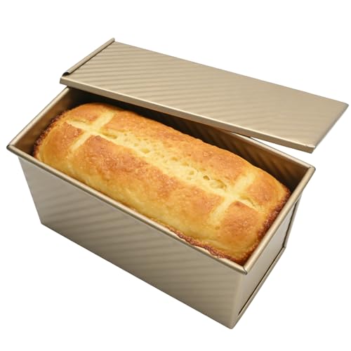 Image of MospdyGear Non-Stick Wavy Lid Toaster Pan 1lb(450g), Loaf Tin, Pullman Loaf Tin, Bread Baking Pan 21.5 x 12 x 11.7 cm, Suitable for Home Baking and Professional Bakeries