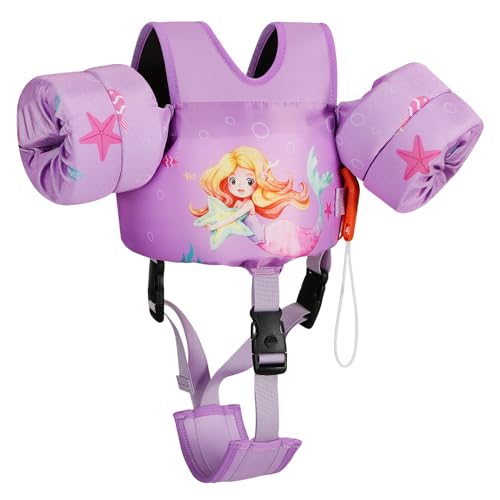 Image of MoKo 13-30 lbs/30-70 lbs Toddler Floaties Arm Floaties, Toddler Swim Vest Cartoon Swim Arm Band for Kids with Crotch Strap Pool Float Vests Sleeves Shoulder Straps Learn to Swim