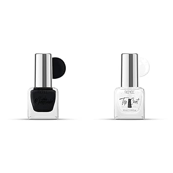 RENEE Mattitude Nail Paint - Feather Black 10ml & RENEE Top Coat Nail Enamel 10ml | Matte + Glossy Finish Combo | Long Lasting, Chip Resistant, Quick Drying | High Coverage | Paraben Free