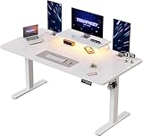 TRIUMPHKEY 160x70cm Escritorio Elevable Eléctrico Standing Desk con Estantes para Monitor Mesa Elevable Escritorio en Altura Estante de Almacenamiento Home Office Tablero de Empalme Blanco