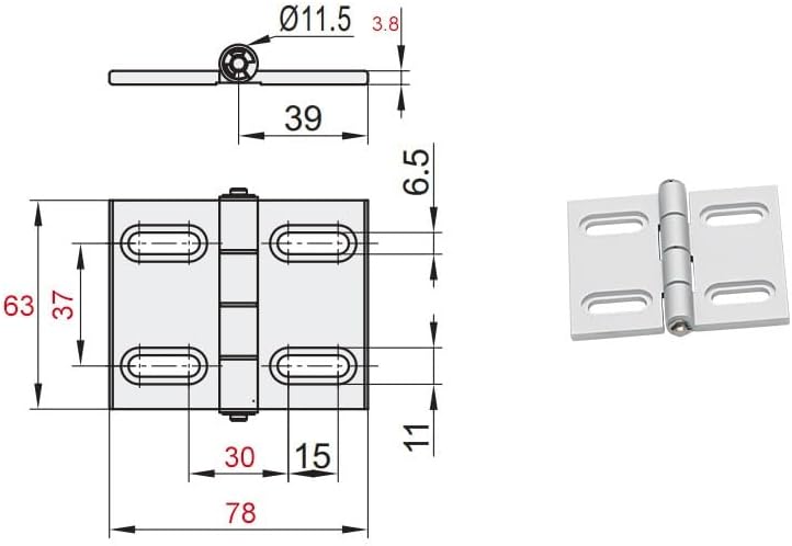 Butt Door Hinge Pieces of Silver Silent Aluminum Alloy Profile Equipment Cabinet Folding Hinges