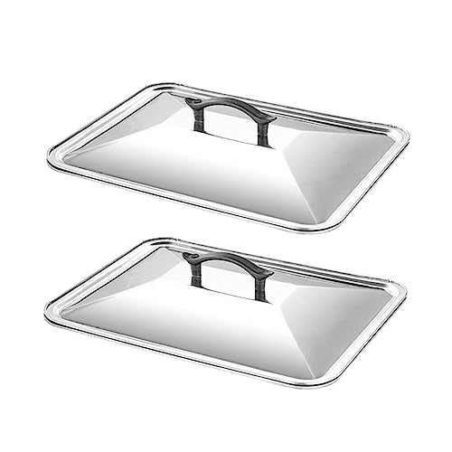Cabilock 2 Pezzi di Coperchi Rettangolari in Acciaio Inossidabile per Piatti Coperchi per Piatti per Barbecue da Cucina