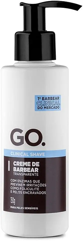 Creme de barbear transparente, clinical, com enzimas cicatrizantes, anti foliculite, pelos encravados e vermelhidão, Go Man