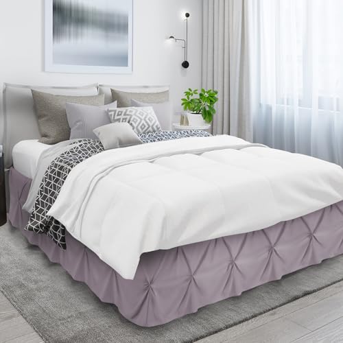 Image of Nestl Dusty Purple Bed Skirt Cal King Size, Pinch Pleat Cal King Bed Skirt, 14 inch Drop Cal King Bedskirt, Hotel Quality Bed Skirts, Microfiber Bedskirt for Cal King Bed, Dusty Purple Cal King Bed Skirt