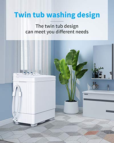 KUPPET Compact Twin Tub Portable Mini Washing Machine 26lbs Capacity, Washer(18lbs)&Spiner(8lbs)/Built-in Drain Pump/Semi-Automatic (White), 27.40inch×16.10inch×31.90inch