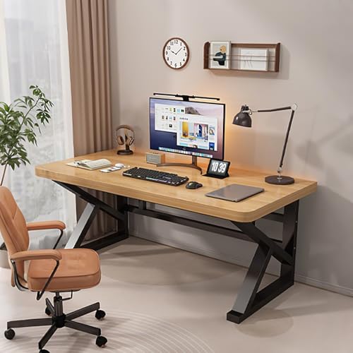 NOBBAT パソコンデスク ゲーミングデスク pcデスク 耐荷重400kg テーブル 50mm厚の無垢材ボード 学習机 コンパクト 衝突やぶつかりを防ぐ丸みのある角 省スペース 在宅勤務 頑丈で組立簡単 おしゃれ 収納(木の色+黒色フレーム,100x60