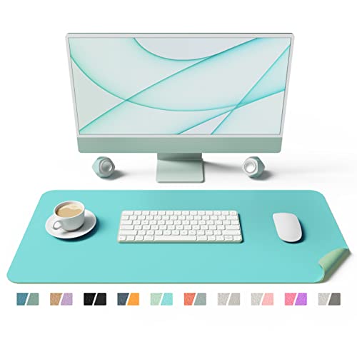 Oterri Alfombrilla de escritorio para oficina, alfombrilla de ratón de doble cara, impermeable, de piel sintética, para escritorio de esquina, oficina o casa (azul verde, 80 x 40 cm) Cover