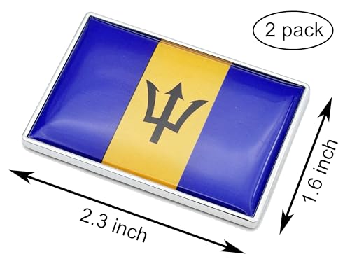 Image of 2 Pcs 3D Barbados Barbadians Flag Metal Car Stickers Chrome Decals,2.3 x 1.6 Inch Metal Truck Stickers,Patriotic Car Motorcycle Emblem.