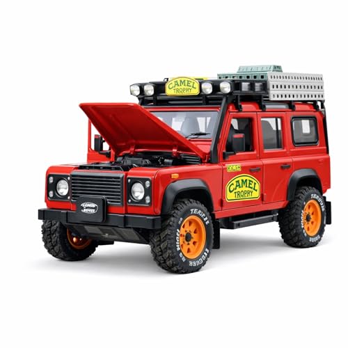Image of Land Rover Defender 110 1:24 Scale Die-Cast Car Model - Camel Trophy Expedition Livery Sound Light Openable Hood Roof Rack Pull-Back Alloy Off-Road SUV