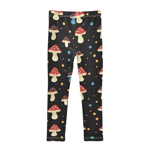 Wusikd Mushrooms Girls' Leggings Toddler Doodles Polka Dots Kids Yoga Pants Dance Active Tights 4T2