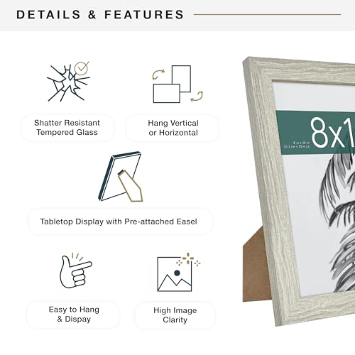 MCS Studio Gallery 8x10 Picture Frame Gray Woodgrain, Vertical & Horizontal Wall Hanging & Easel for Tapletop Display, Rectangle Photo Frame for Photos, Posters & Art Prints (1-Pack)