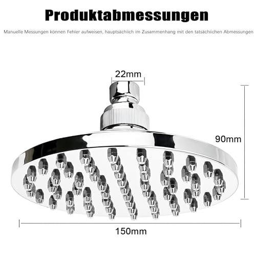 Duschkopf Regendusche, 1/2 Zoll Rund Regendusche Duschkopf, Austauschbar Kopfbrause, Wassersparend Regenduschkopf für Hotel,Zuhause,Badezimmer (6in)