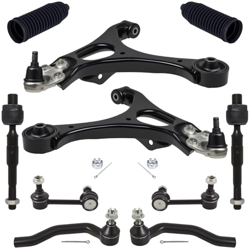 TUCAREST 10Pc Suspension Kit Fit For 2006-2011 Ho-nda Civic (NON-Si Models), 2 Front Lower Control Arm w/Ball Joint + 4 Outer Inner Tie Rod + 2 Sway Bar + 2 Boots [# K620382 K80768 EV800246 ES800373]