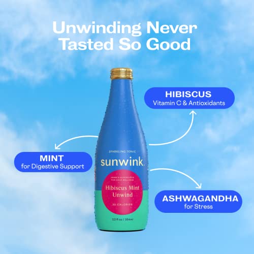 Sunwink Hibiscus Mint Unwind Sparkling Tonic 12-Pack | Organic, Non-Alcoholic Drink With Plant-Based Ingredients For Relaxation | (12 Oz) #TOP2