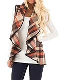 YACUN Women Vest Lapel Open Front Buffalo Plaid Sleeveless Cardigan Jacket Outerwear Vests with Pock