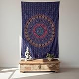 GURU SHOP Indisches Mandala Tuch, Wandtuch, Tagesdecke Mandala Druck - Blau/rot, 220x150 cm