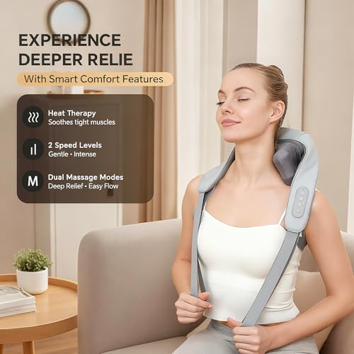 Cordless Shiatsu Neck and Shoulder Massager with Heat – 6D Kneading Massage, Deep Tissue Pain Relief for Trapezius, Rechargeable, for Mom, Wife, Her – Gifts for Birthday, Christmas - Image 5