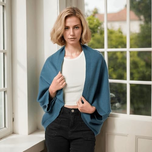 Image of WaJuemy Shrug Sweater Shawl Wraps for Women Soft Cashmere Ponchos Sweater Cardigan Casual Open Front Top Cape Shawls
