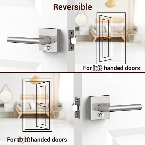 Ohuhu 6 Pack Door Handle, Satin Nickel Door Lever With Emergency Lock, Door Knobs Modern Contemporary Slim Square Design For Home Bedroom Or Bathroom Privacy #TOP6