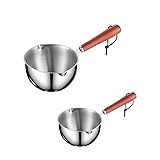 MIXNEX 2PCS Stainless Steel Hot Oil Ladle Set – 150ml + 300ml Mini Seasoning Pouring Pot – Small Sauce Pan for Kitchen Cooking, Oil Splashing, Drizzling, Sautéing, Tempering, and Stir-Frying