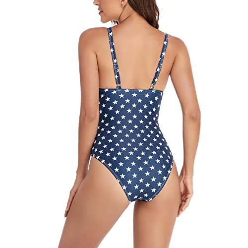 Image of Smismivo Women's Tummy Control Swimsuit One Piece Slimming Ruched Push Up Bathing Suit Vintage Padded Retro V Neck Swimwear