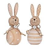 CULT at home Osterdeko modern 2 x Dekofigur Ostern Deko Hasenpaar aus Holz – Osterhasen Figur mit Schleife - Farbe: Beige Weiß – Höhe 15 cm Ø 5 cm