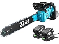 SEESII 16 Zoll Akku Kettensäge, 2200W Kettensäge Elektrisch mit 2 * 5000mAh Akku, 40CM Schwert, Automatischer Ölung, Werkzeugloser Kettenspannung, für Brennholz & Baum – Ansicht 1