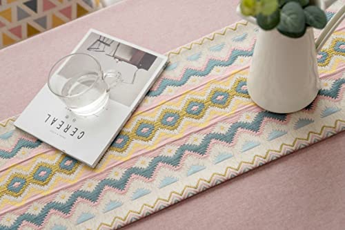 Chemin de table rose en polyester texturé long de 200 cm WXKAGF
