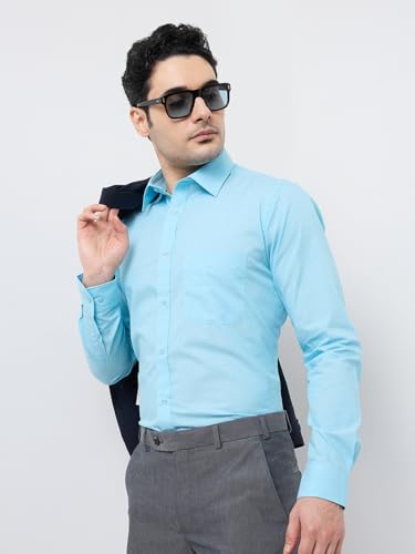 Image of Raymond Men Slim Fit Fil-A-Fil Pattern Pure Cotton Semi Cutaway Collar Full Sleeve Formal Shirt