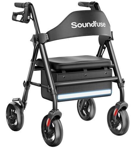 Soundfuse Rollator Walker with Seat and Big Wheels