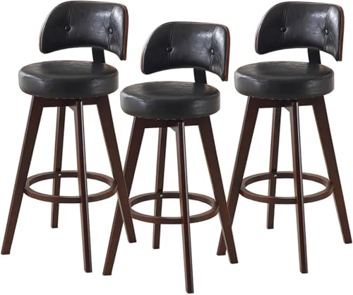 DZYHFCO Juego de 4 taburetes de bar giratorios de 87 cm con respaldo curvado y patas de madera maciza (3 piezas, altura 77 cm)