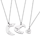 KUIYAI Big Sis Middle Sis Little Sis 3 Piece Cut Heart Necklace Set (Big Middle Little Sis Necklace)
