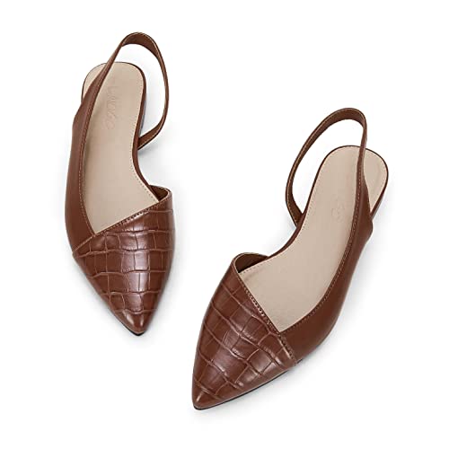 LAICIGO Women's Closed Pointed Toe Flats Slingback Low Heel Slip-on Cutout Animal Print Backless Mules Sandals