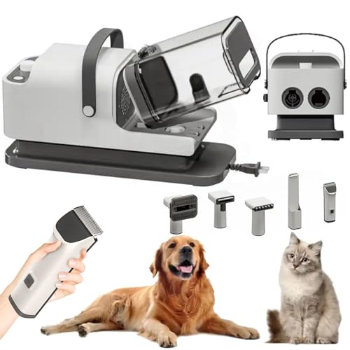 GEHPYYDS 20000PA Professional Pet Grooming Vacuum Kit, Dog Grooming Clippers,Suction 99% Pet Hair, Low Noise, 1.8L Capacity,Dog Cat Brushes for Grooming Shedding