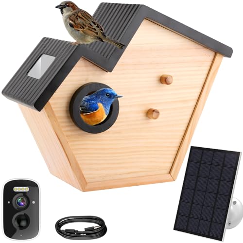 Bird House with Camera, 4MP Smart Birdhouse Camera with Solar Powered, Birdhouse Cameras for Families, Motion Detection & 32GB SD Card, Watch Bird Nesting & Hatching in Real Time