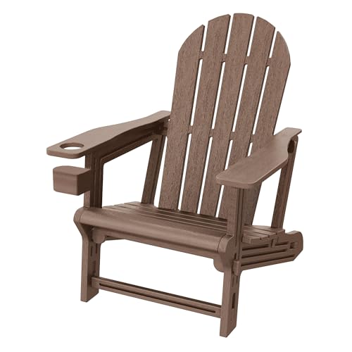ML-Design Chaise Adirondack Marron avec Porte-Gobelet Intégré, Siège de Jardin en Plastique HDPE Aspect Bois, Résistant aux Intempéries, Montage Facile, Fauteuil Extérieur pour Terrasse Patio Balcon