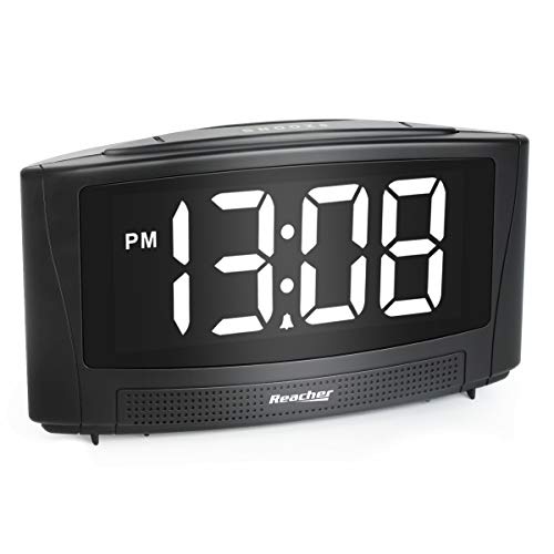 Reacher Réveil Numérique à Del de 6 po avec Répétition, Double Port de Charge USB pour Téléphones Intelligents et Tablettes, Gradateur de 0 à 100%, Horloge Secteur pour Chambre à Coucher (Noir)