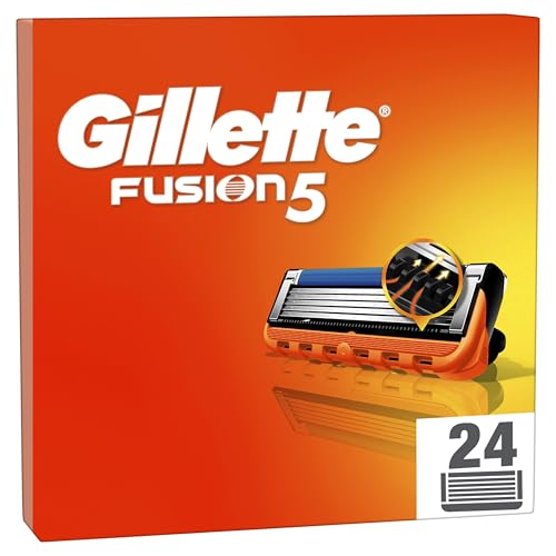 Gillette Recharges De Rasoir Fusion5 Pour Hommes, Pack De 24, AUTHENTIQUES, Cartouches Avec Bande Lubrifiante Et 5 Lames Pour Un Rasage Manuel Efficace, Compatibles Avec Les Manches De La Série Fusion