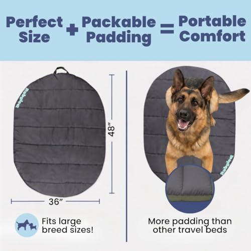 Image of Travel Dog Bed (48 inch x 36 inch) - Foldable & Packable for Travel, Road Trip, Camping- Lightweight, Water Resistant & Cozy with Soft Padding- Compact, Portable & Machine Washable - Large Breeds: Black